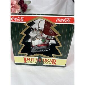 1997 Coca-Cola‎ Polar Bear Collection Coke 2 Bears Sled Christmas Ornament VTG